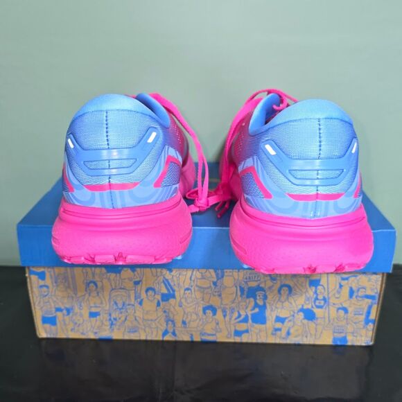 Brooks Women's Ghost 15 running shoe in the "Pink Glo/Blue/Fuchsia" Size:m12 - Picture 3 of 8